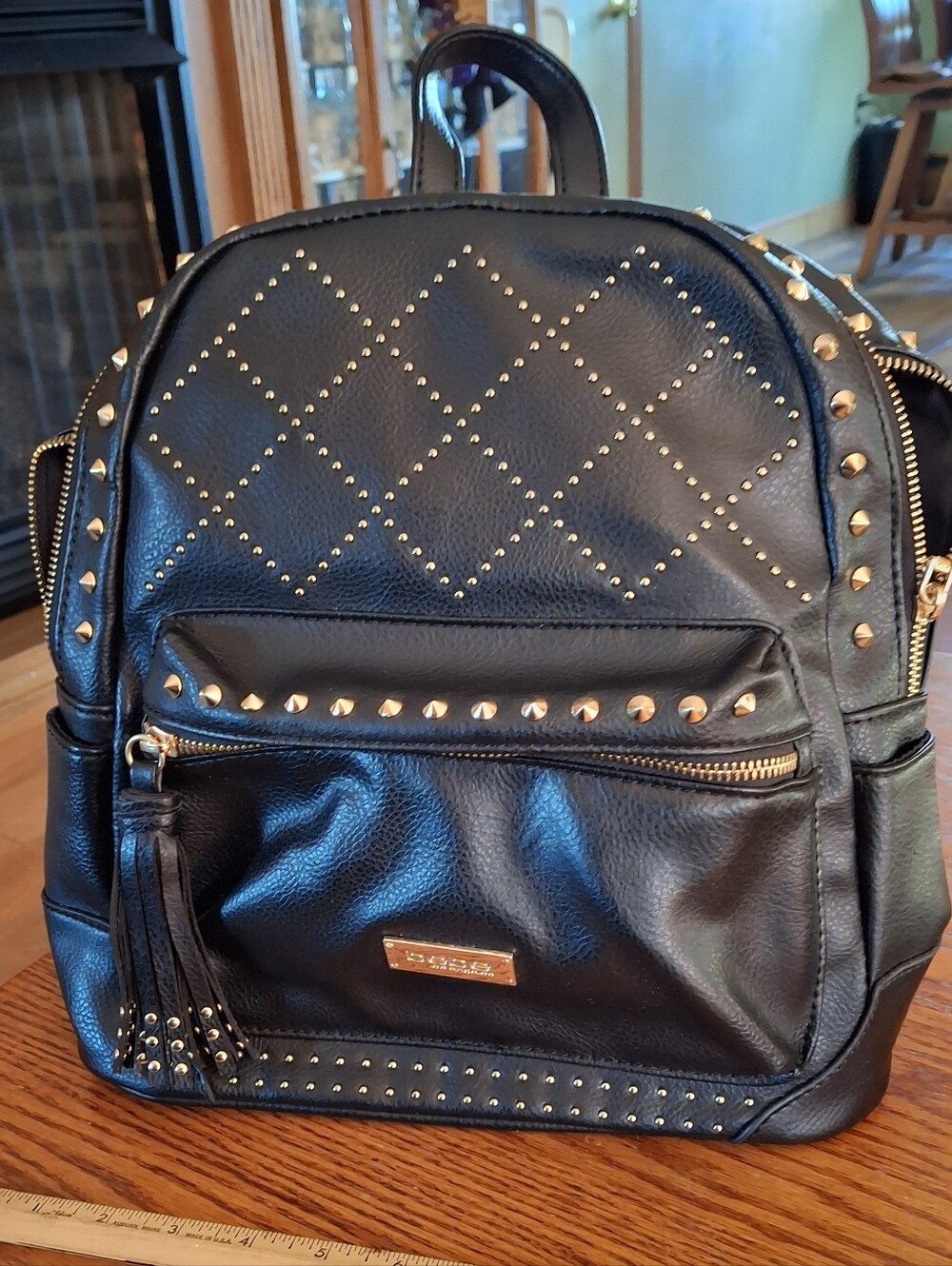 NWOT BEBE Studded Women's Black & Gold Backpack Purse